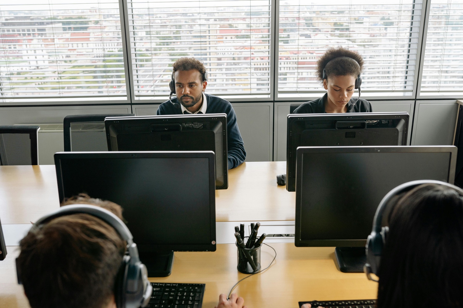 Support team working through customer tickets